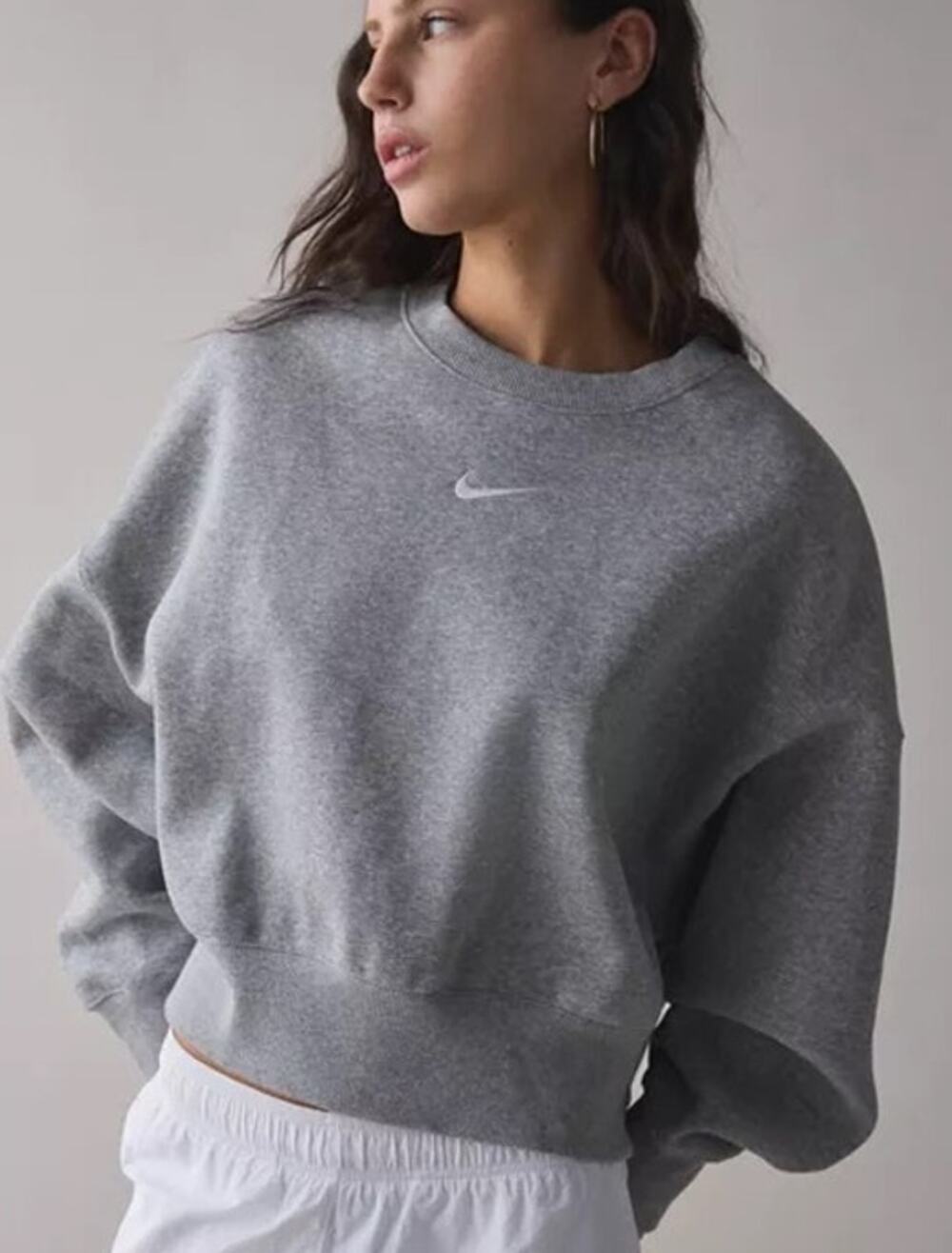 Nike Sportswear Gray Cropped Slouchy Oversized Crewneck Sweatshirt - Picture 1 of 6